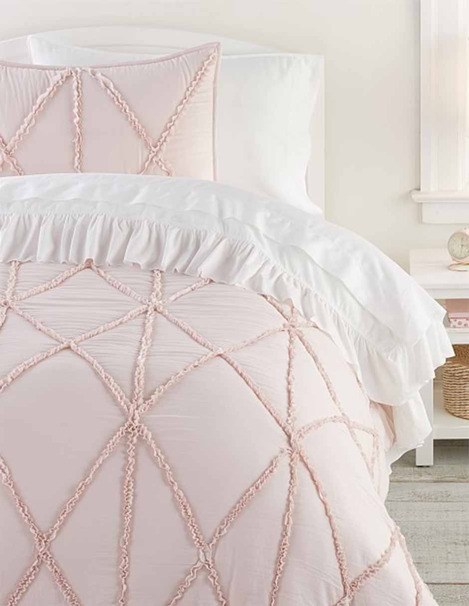 COLCHA CASUAL RUFFLE, IND, ROSA CLARO
