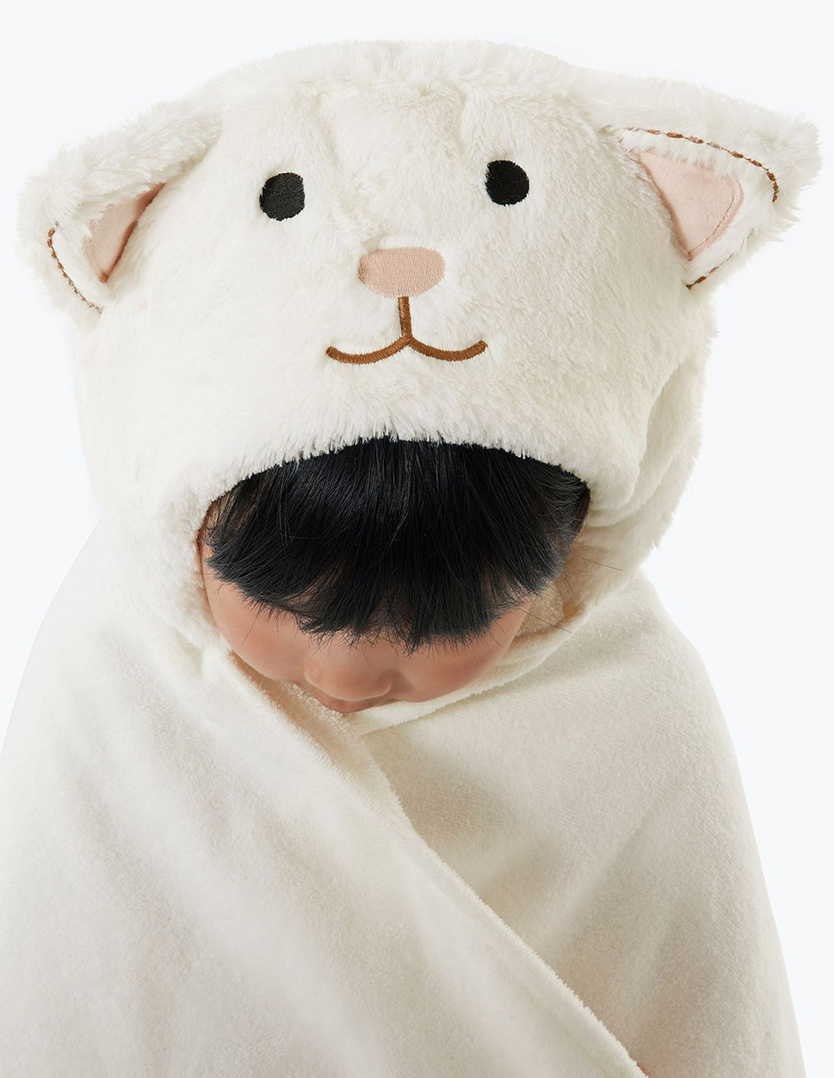 Toalla con gorro Faux-Fur Critter de algodón infantil