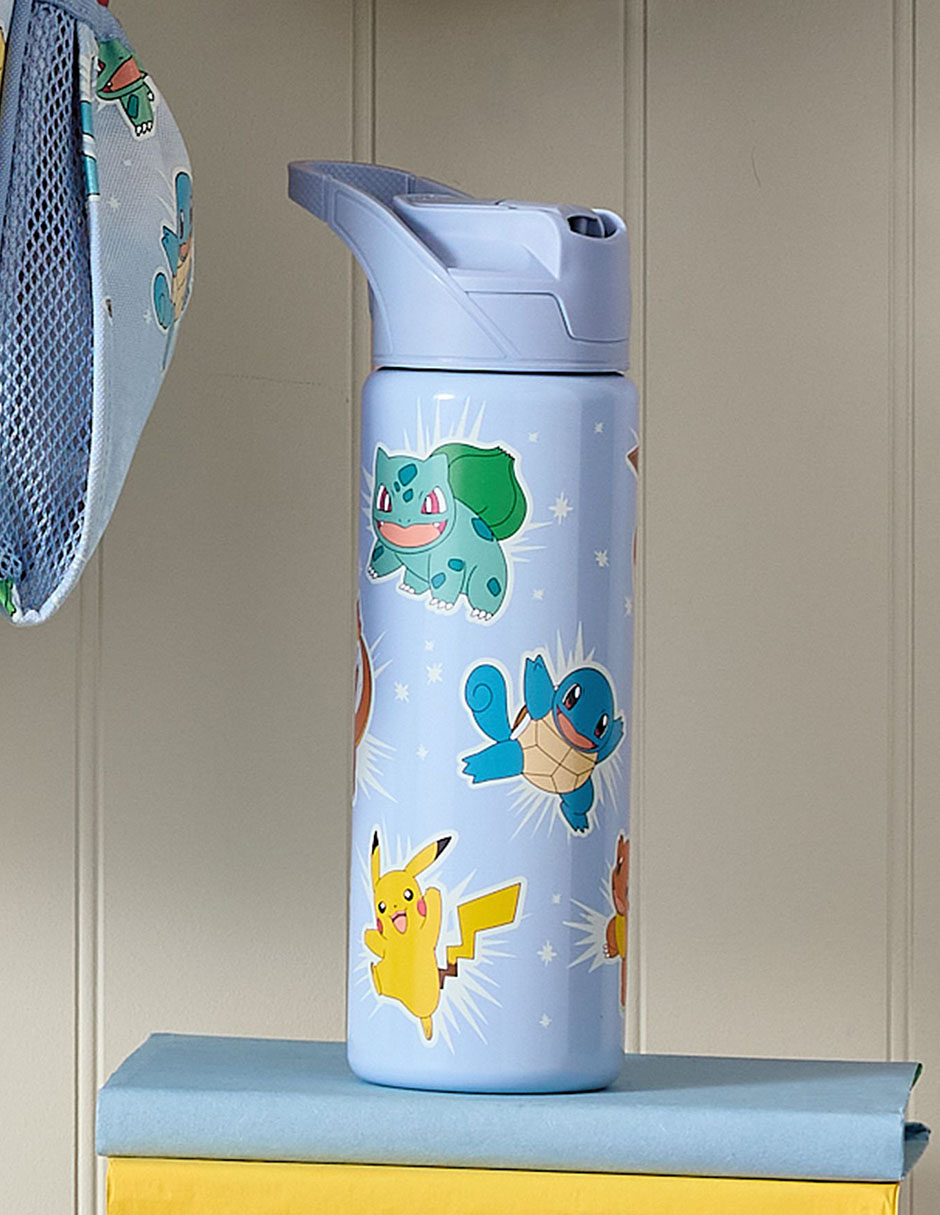 Termo de acero inoxidable Mackenzie Pokemón con tapa push pull 650 ml