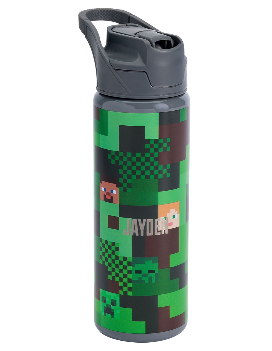 Termo de acero inoxidable Mackenzie Minecraft Camo con tapa a presión 650 ml