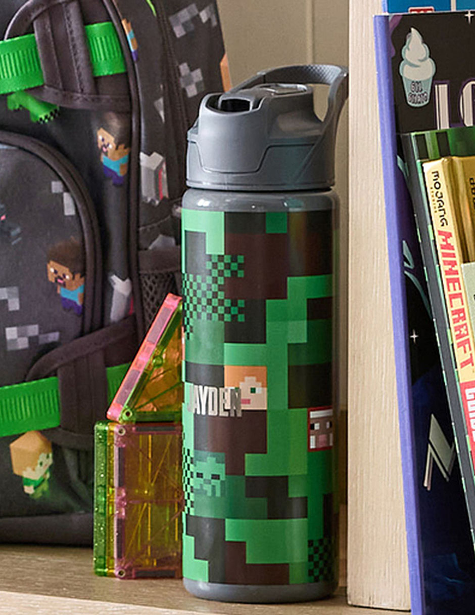 Termo de acero inoxidable Mackenzie Minecraft Camo con tapa a presión 650 ml