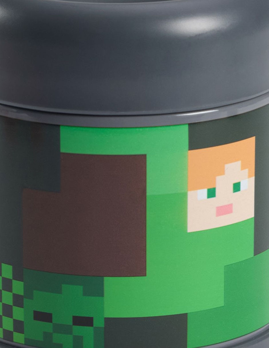 Recipiente térmico de acero inoxidable Mackenzie Minecraft con tapa rosca 295 ml
