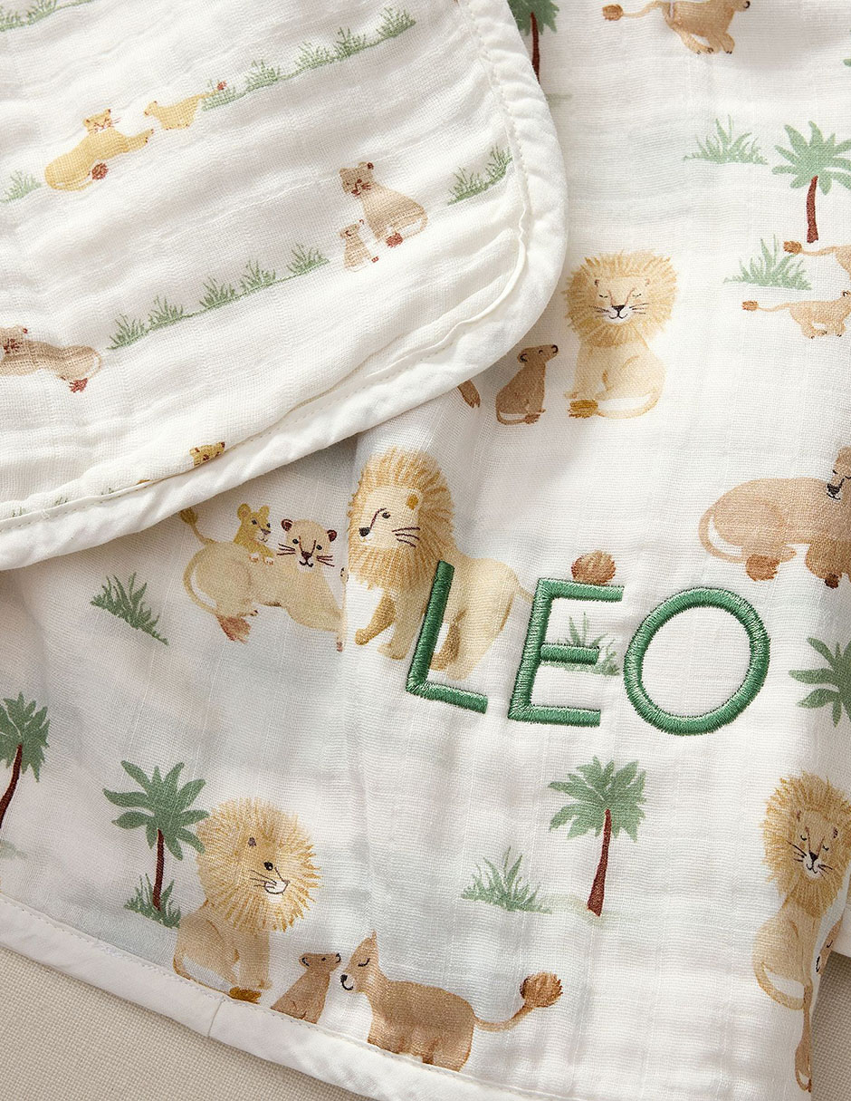 Cobija de tejido plano Lion Family para bebé