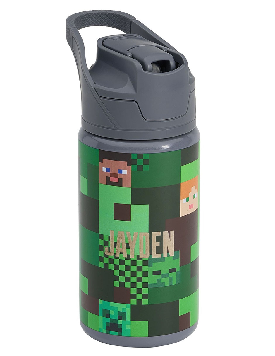Termo de acero inoxidable Mackenzie Minecraft con tapa a presión 444 ml