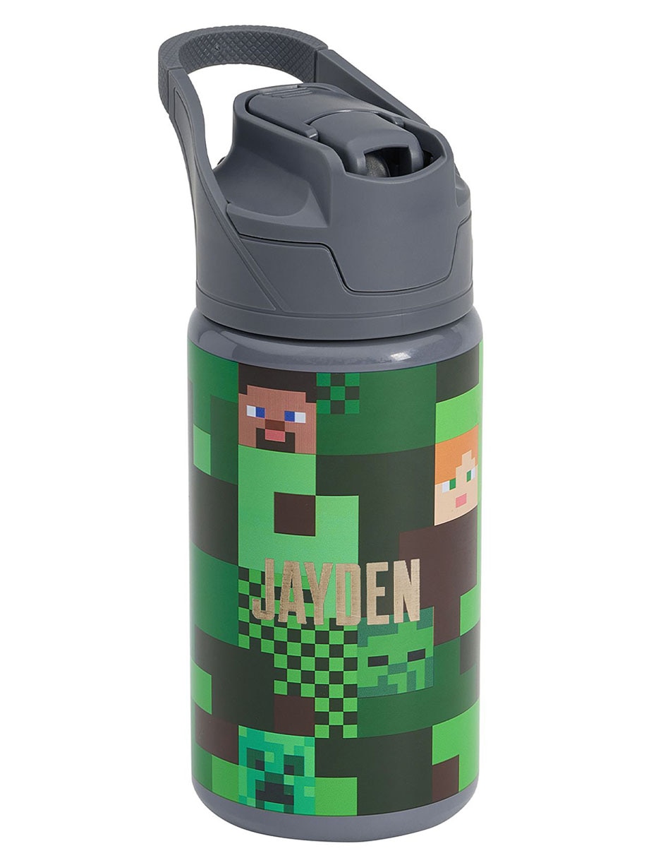 Termo de acero inoxidable Mackenzie Minecraft con tapa a presión 444 ml Termo de acero inoxidable Mackenzie Minecraft con tapa a presión 444 ml