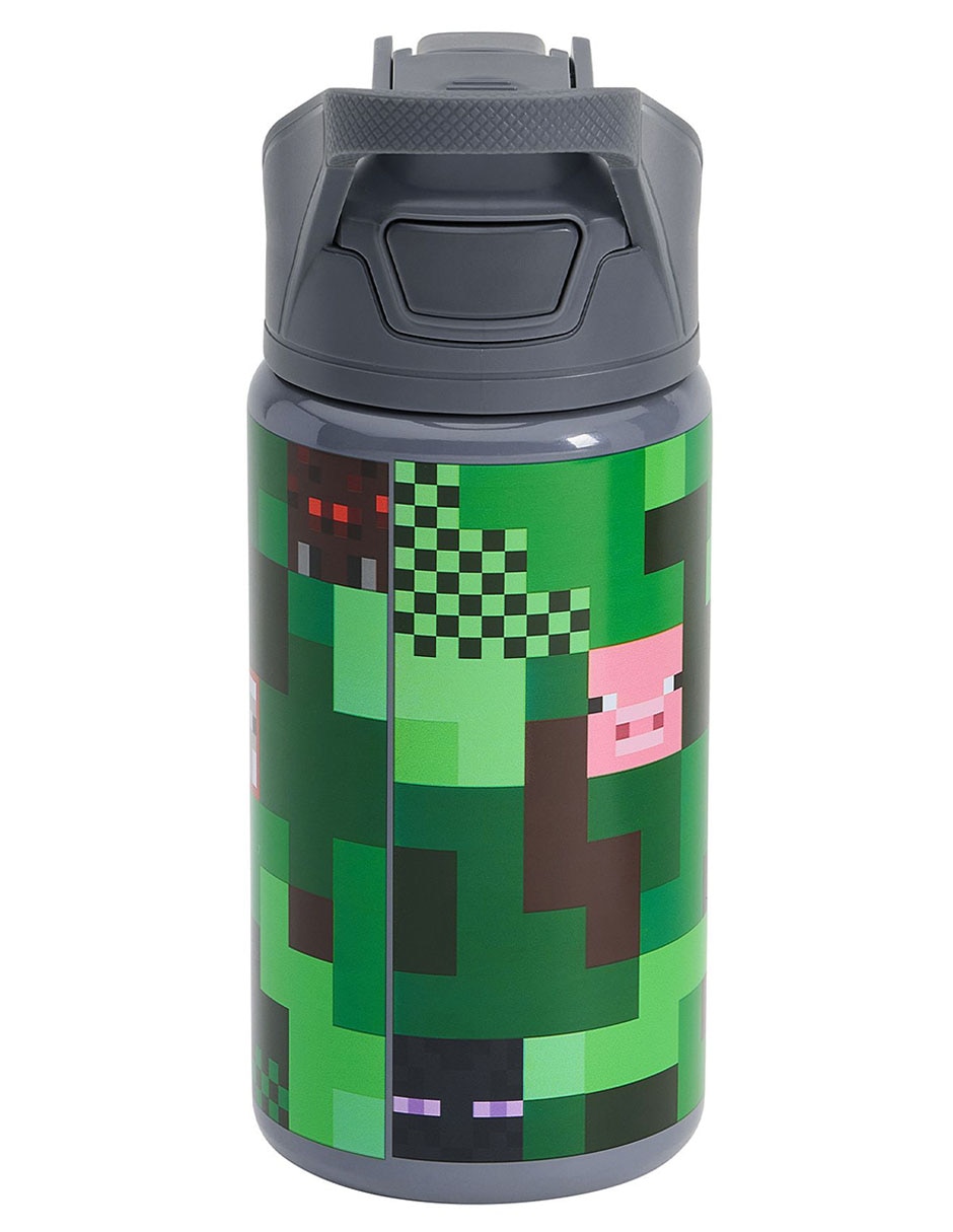 Termo de acero inoxidable Mackenzie Minecraft con tapa a presión 444 ml