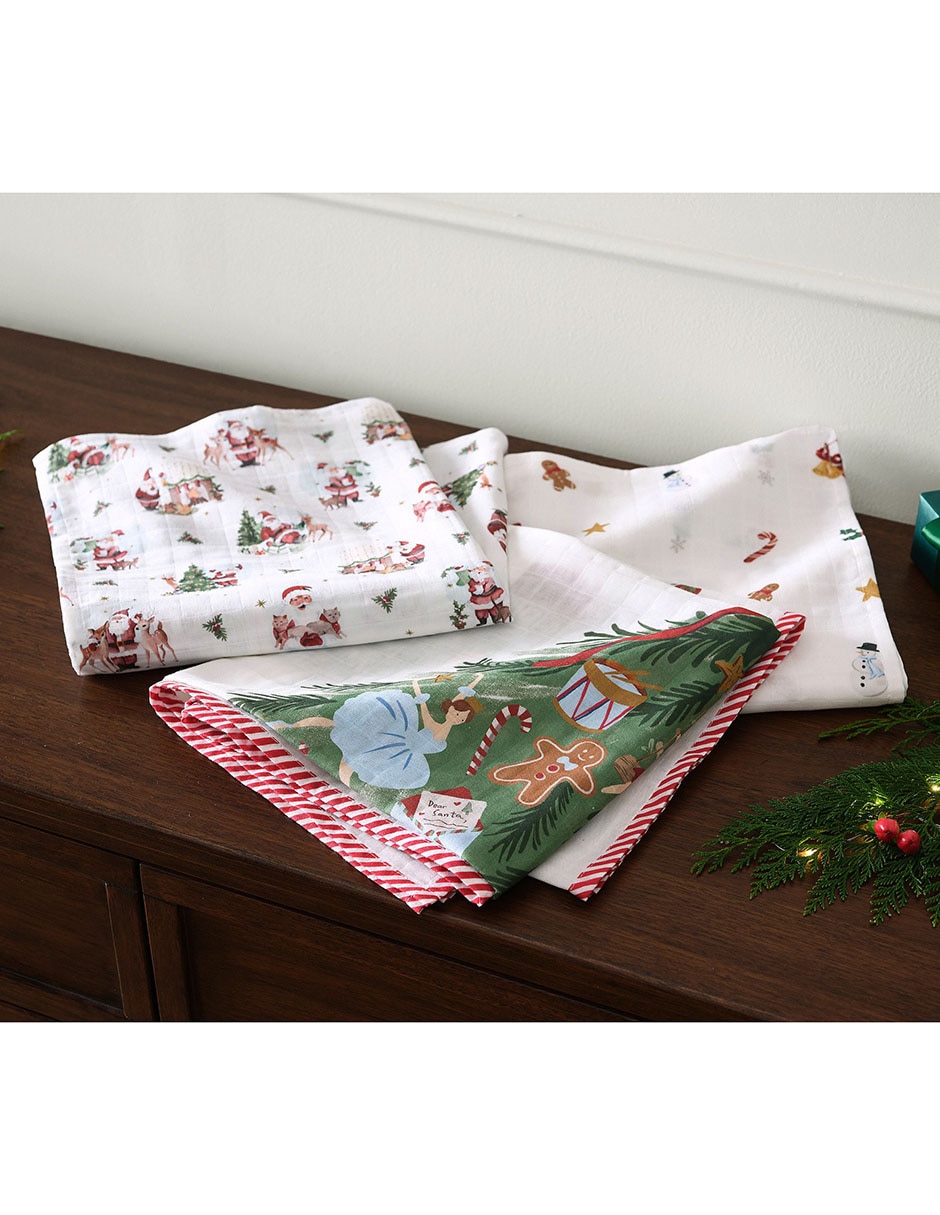 Set de muselinas de tejido plano my first christmas 3 piezas 5