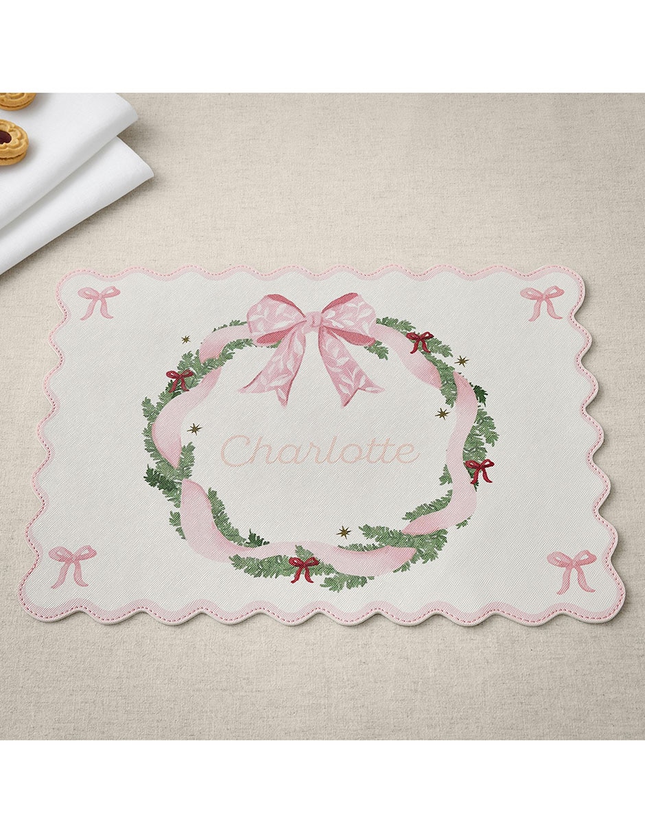 Mantel individual rectangular Pink Christmas